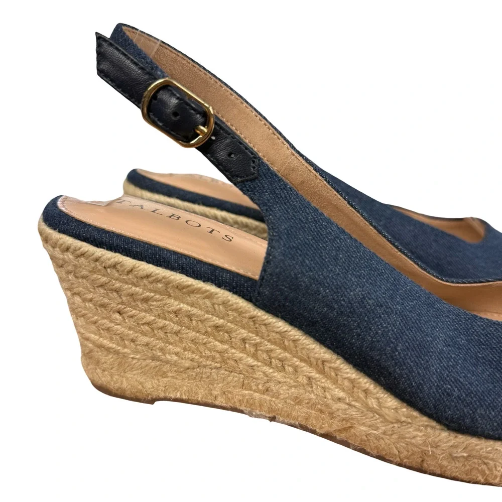 Talbots Vivi Slingback Denim Espadrille Wedge Point Toe Heels Shoes Blue sz 7 M